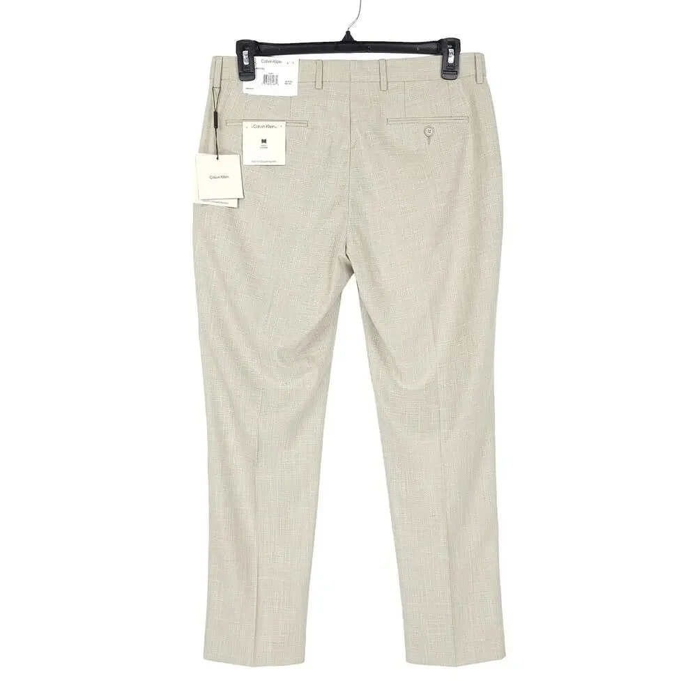 Calvin Klein Mens Slim Fit Dress Pants 30x30 Taupe Solid Sharkskin Stretch NWT